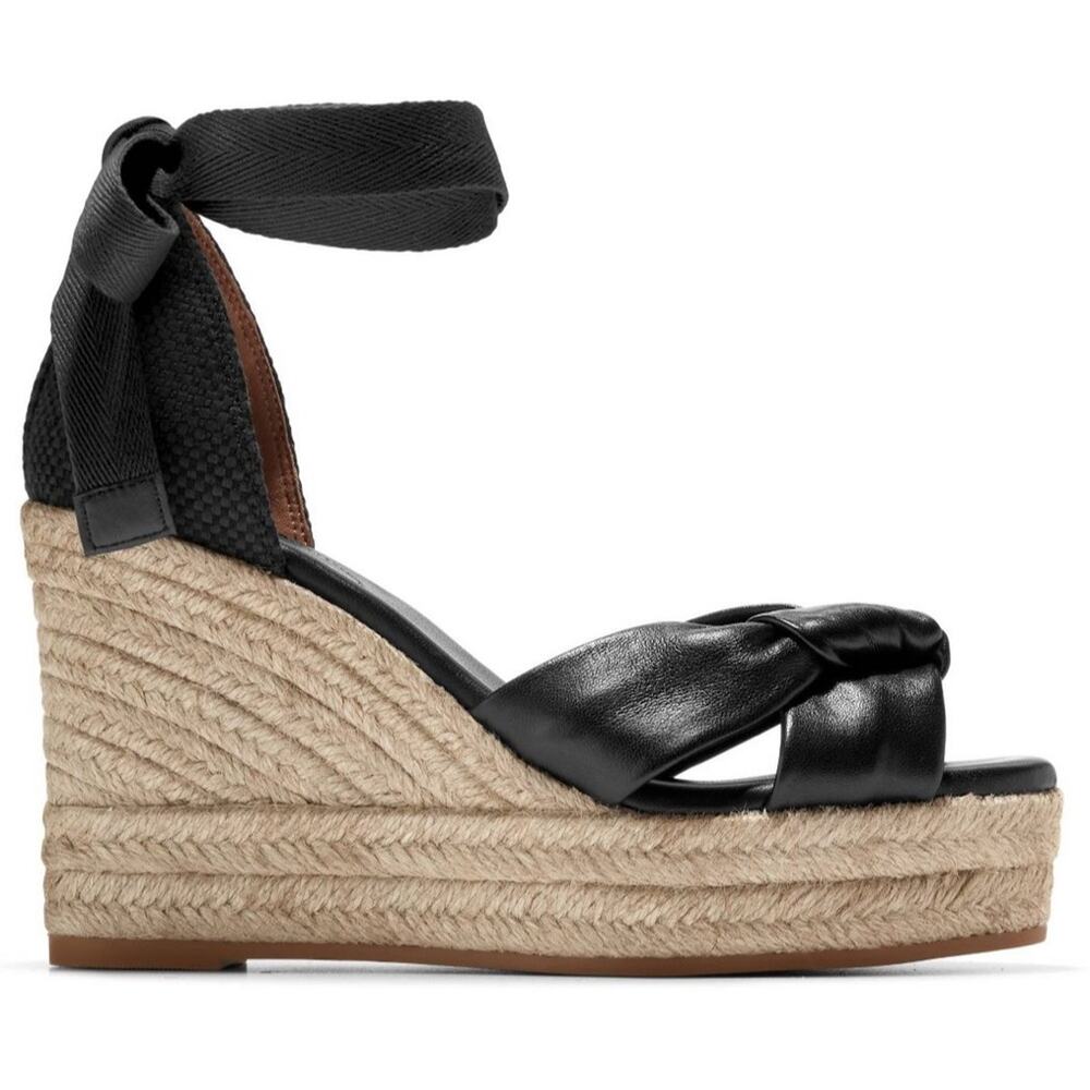 NWT Cole Haan Cloudfeel Hampton ankle tie espadrille wedge sandal in Black, 9 - Picture 3 of 11